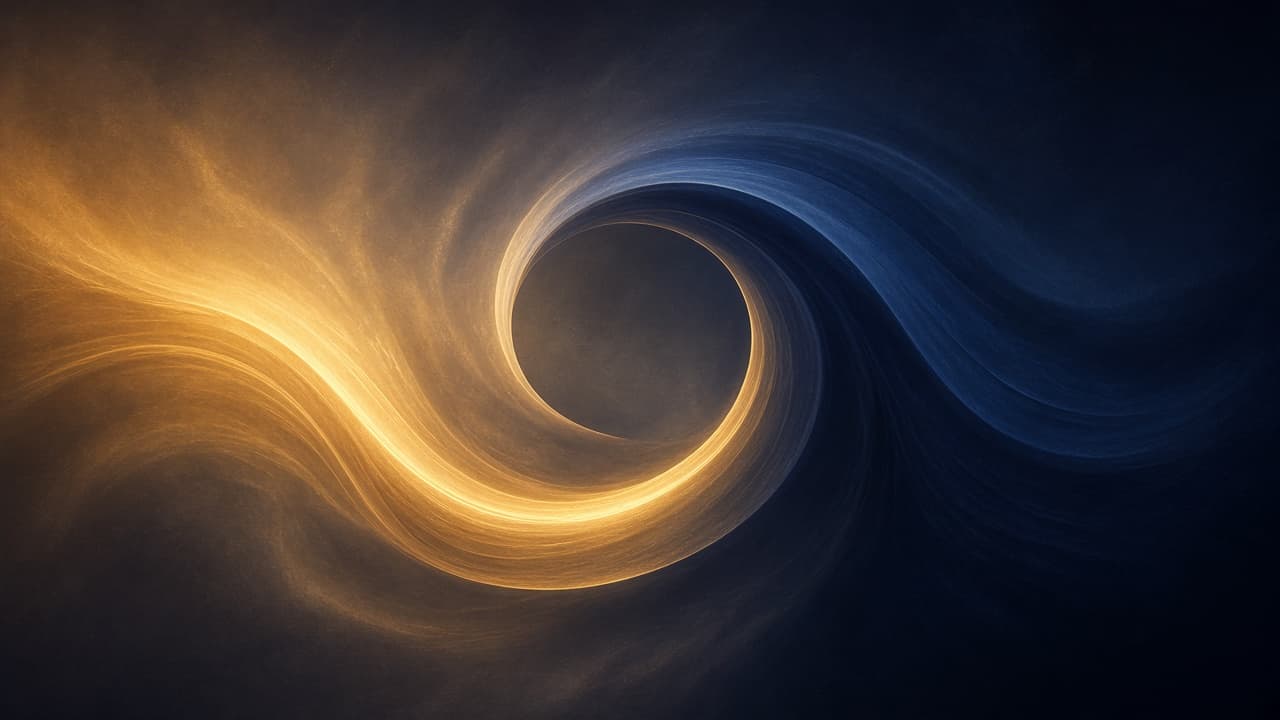 A loop of light that folds from gold into navy, an extreme turning back on itself.
