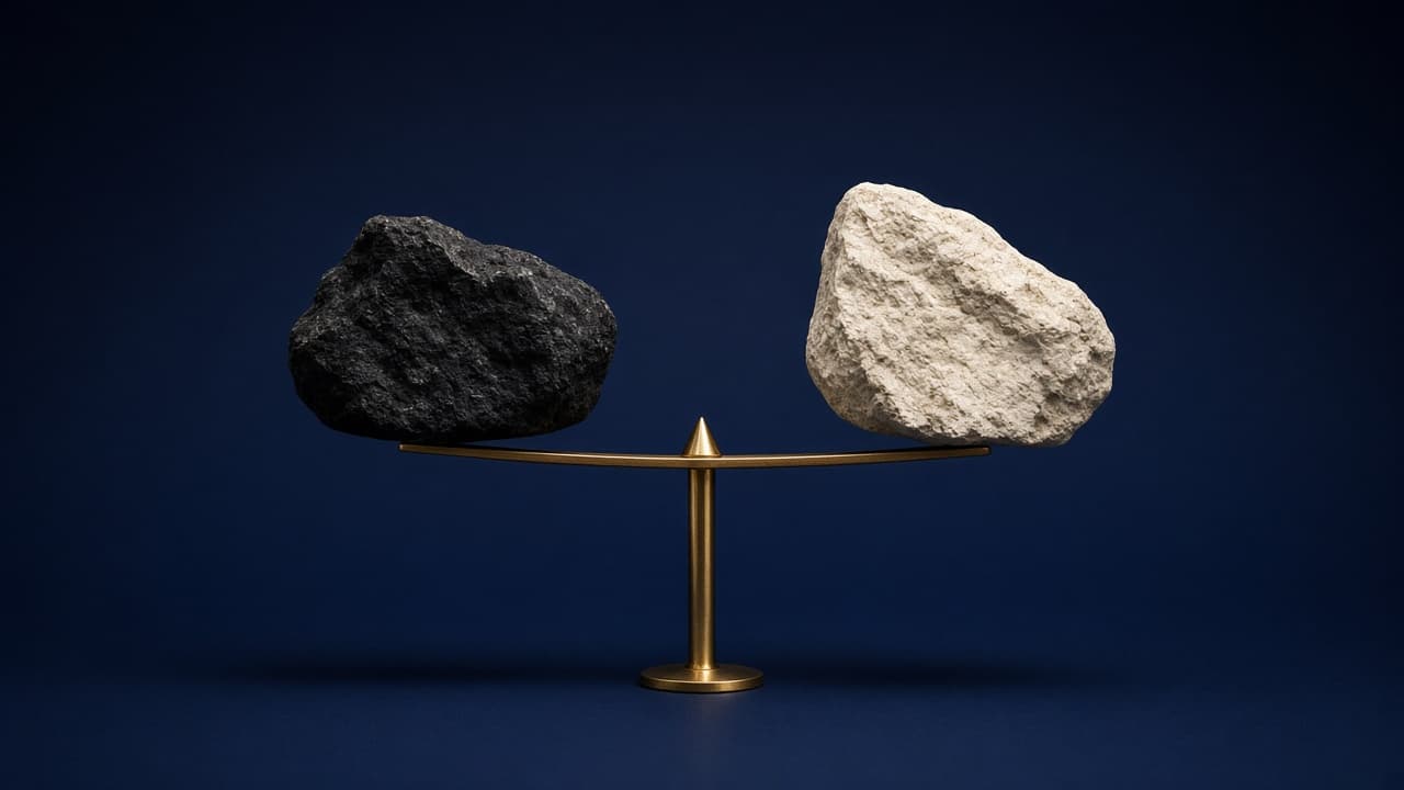 Two stones of equal weight balanced on a single fulcrum.