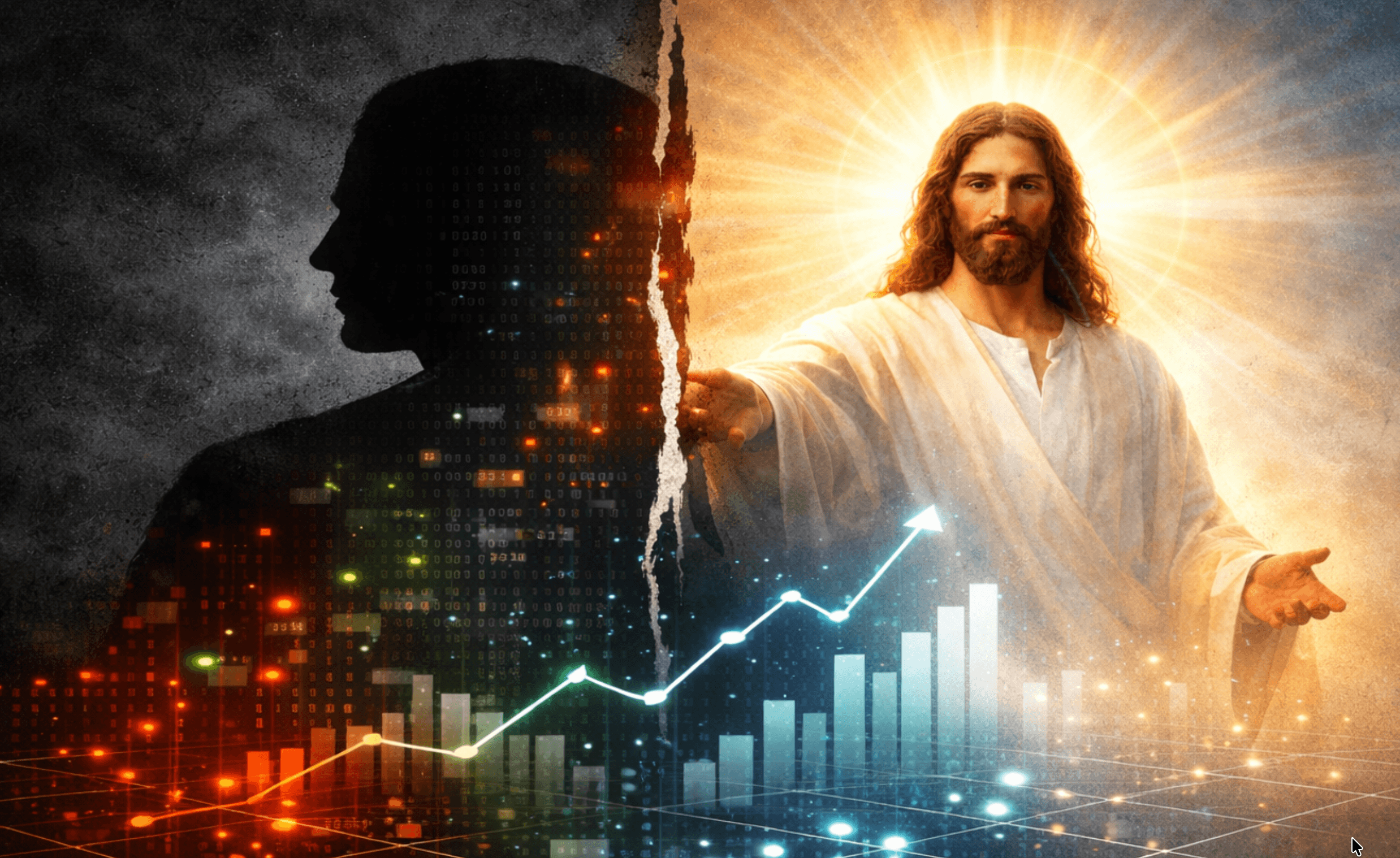 Abstract illustration exploring the intersection of Jungian psychology and the Christ archetype as a symbol of psychological wholeness