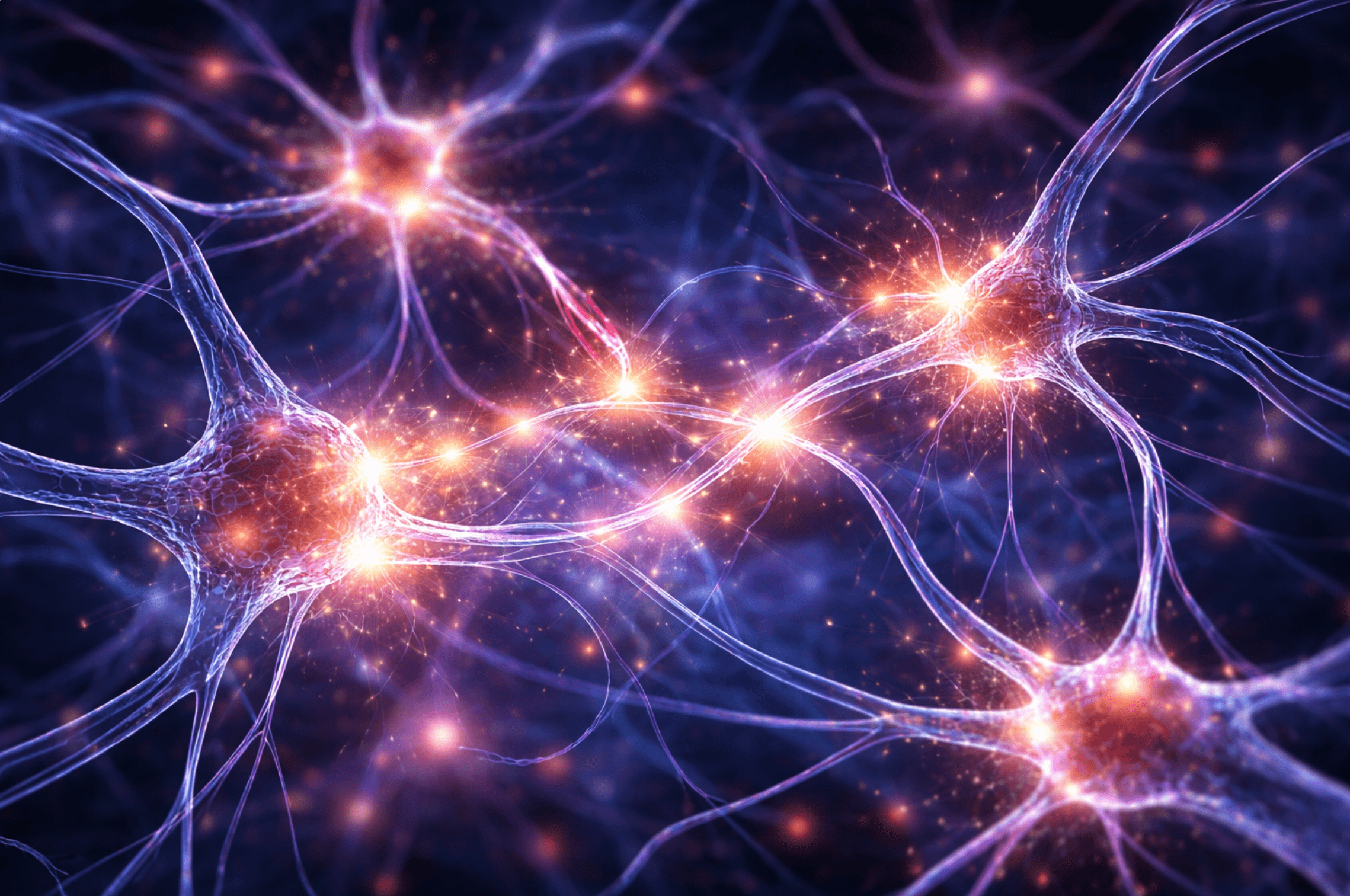 Glowing neural network with interconnected neurons firing signals, illustrating how habits form through strengthened neural pathways